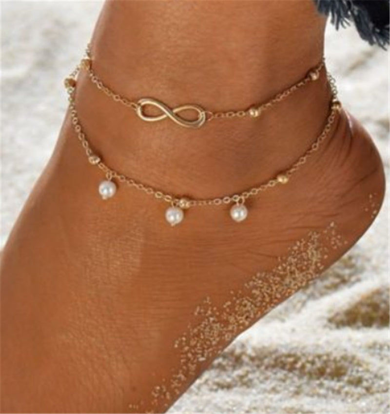 Popular Set Of Three Sets Of Fishbone Chain Crystal Double-sided Diamond Anklet 1622286922058