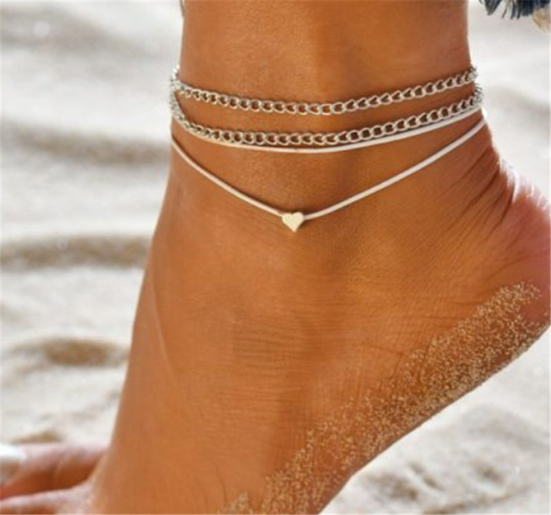 Popular Set Of Three Sets Of Fishbone Chain Crystal Double-sided Diamond Anklet 1622286922345