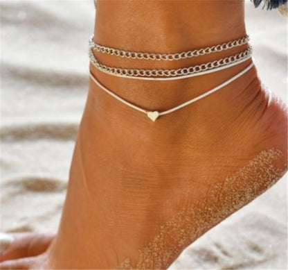 Popular Set Of Three Sets Of Fishbone Chain Crystal Double-sided Diamond Anklet 1622286922345