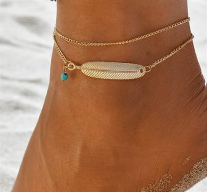 Popular Set Of Three Sets Of Fishbone Chain Crystal Double-sided Diamond Anklet 1622286922351