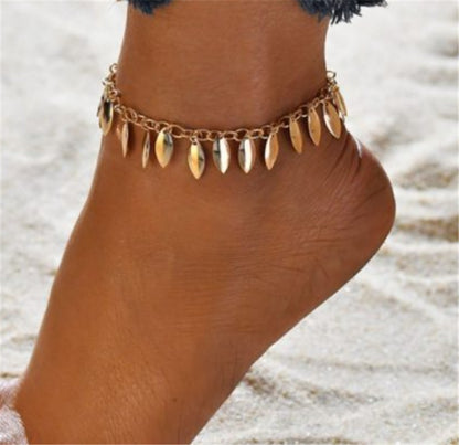 Popular Set Of Three Sets Of Fishbone Chain Crystal Double-sided Diamond Anklet 1622286922810