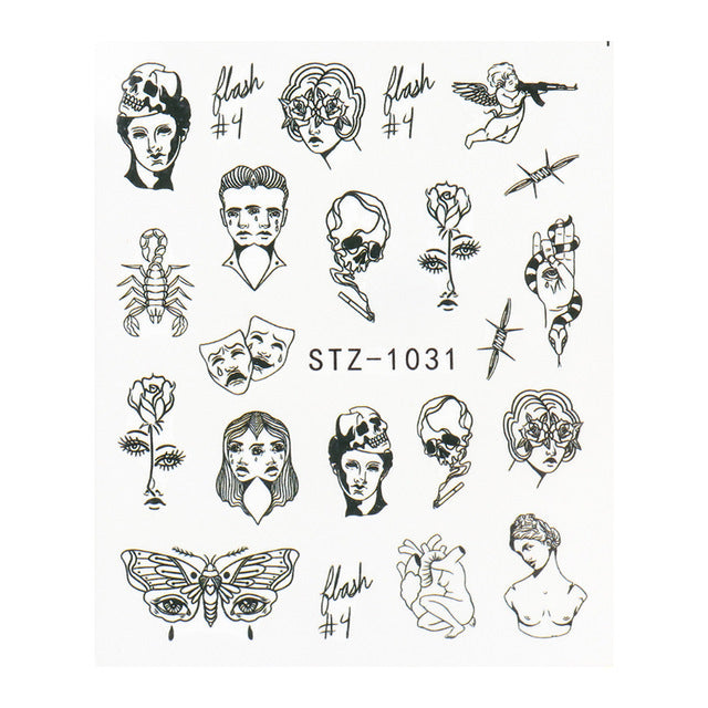 Ins Retro Face Black Line Nail Watermark Sticker French Art Nails 1622358941640