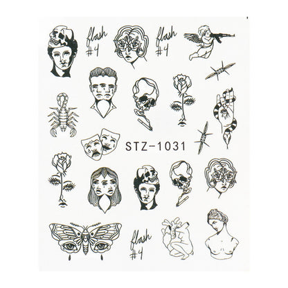 Ins Retro Face Black Line Nail Watermark Sticker French Art Nails 1622358941640
