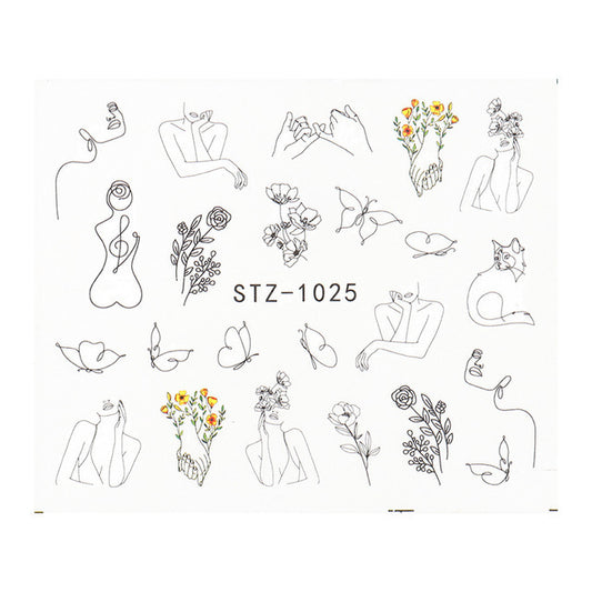 Ins Retro Face Black Line Nail Watermark Sticker French Art Nails 1622358941644