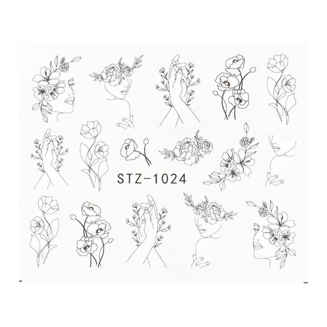 Ins Retro Face Black Line Nail Watermark Sticker French Art Nails 1622358941645