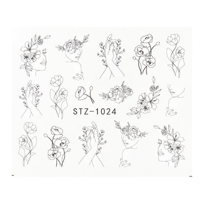 Ins Retro Face Black Line Nail Watermark Sticker French Art Nails 1622358941645