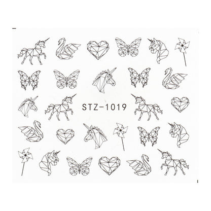 Ins Retro Face Black Line Nail Watermark Sticker French Art Nails 1622358941648