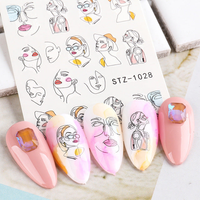 Ins Retro Face Black Line Nail Watermark Sticker French Art Nails 1622358941649
