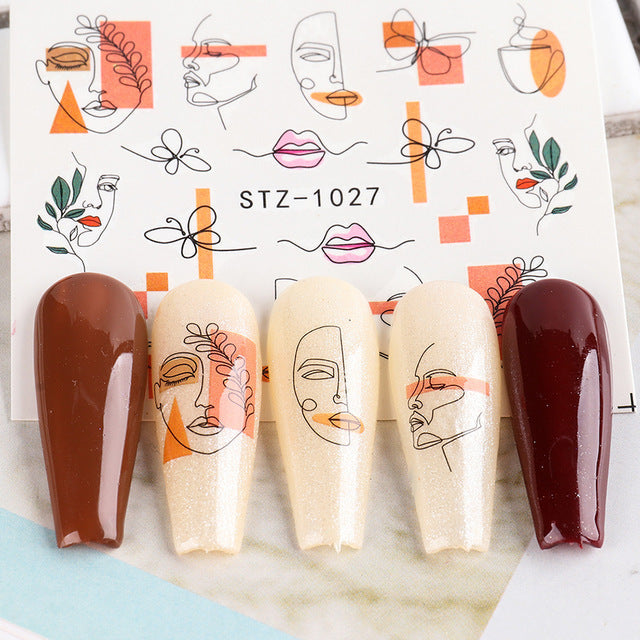 Ins Retro Face Black Line Nail Watermark Sticker French Art Nails 1622358941942