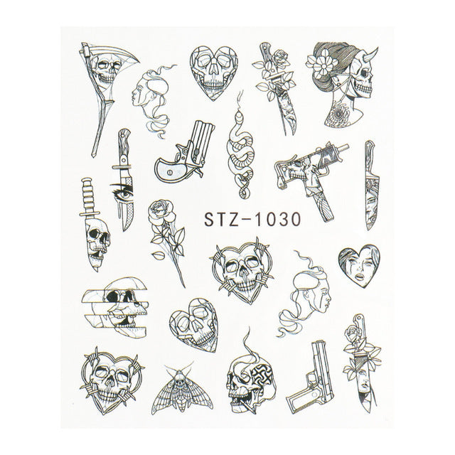 Ins Retro Face Black Line Nail Watermark Sticker French Art Nails 1622358941968
