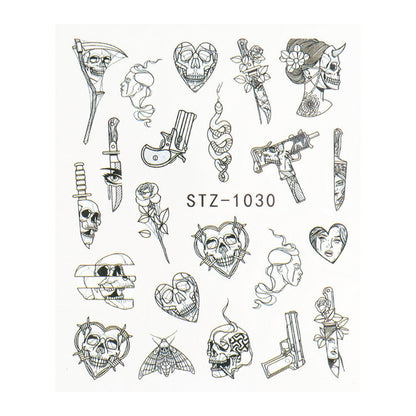 Ins Retro Face Black Line Nail Watermark Sticker French Art Nails 1622358941968