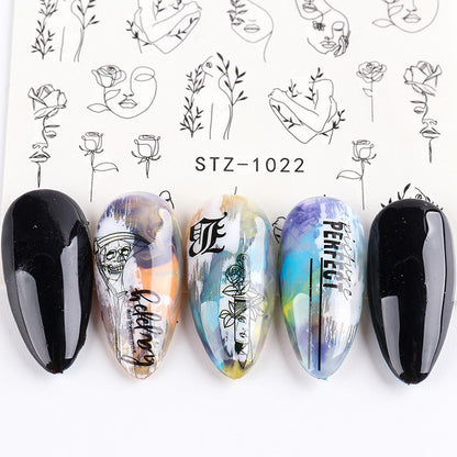 Ins Retro Face Black Line Nail Watermark Sticker French Art Nails 1622358942239