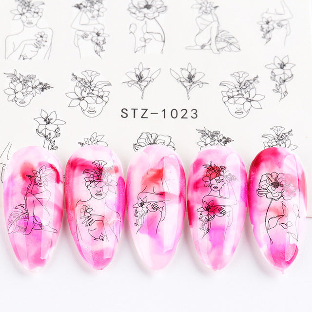 Ins Retro Face Black Line Nail Watermark Sticker French Art Nails 1622358942253