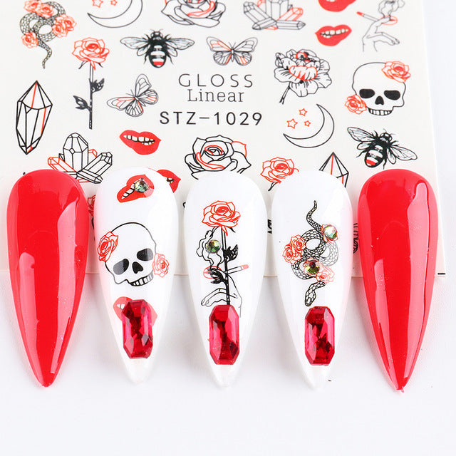 Ins Retro Face Black Line Nail Watermark Sticker French Art Nails 1622358942256