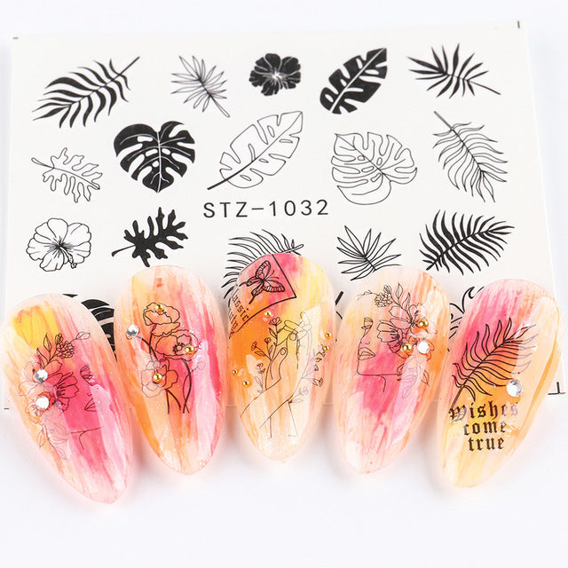Ins Retro Face Black Line Nail Watermark Sticker French Art Nails 1622359197943