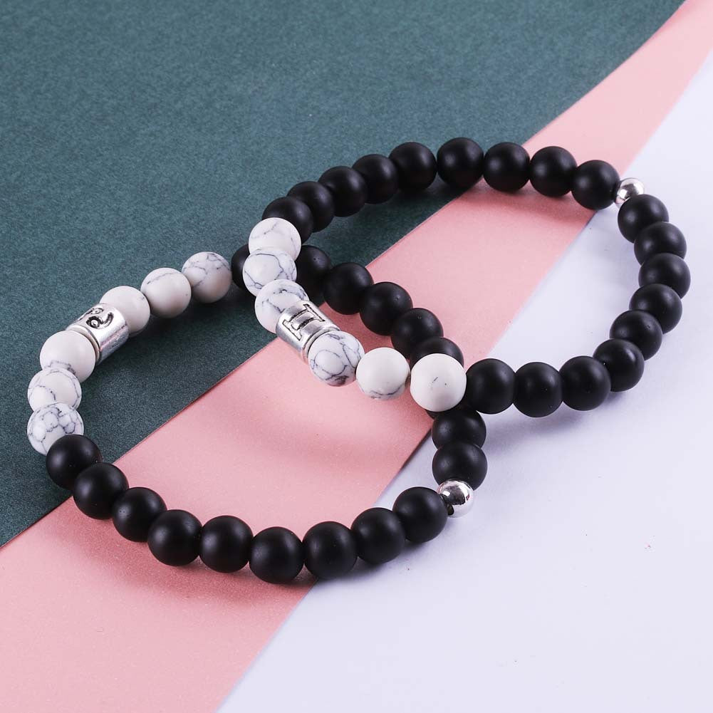 Frosted Black Agate White Turquoise Couple Bracelets For Men And Women Beads Bracelets 12 Constellation Bead Bracelets 162237