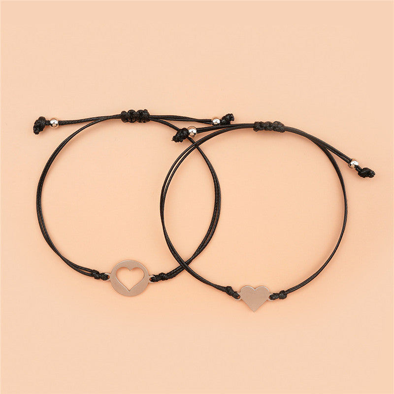 European And American Creative Stainless Steel Hollow Heart Shaped Wax Wire Braided Card Bracelet 1622439565257
