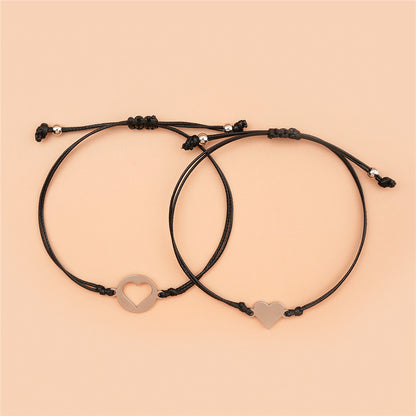 European And American Creative Stainless Steel Hollow Heart Shaped Wax Wire Braided Card Bracelet 1622439565257