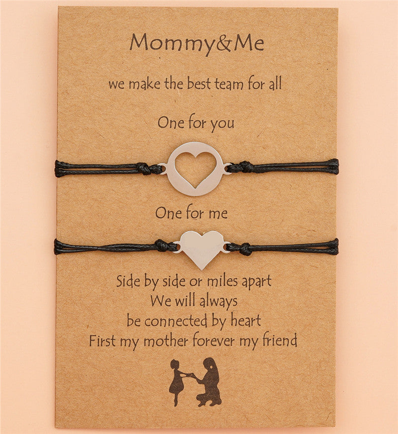 European And American Creative Stainless Steel Hollow Heart Shaped Wax Wire Braided Card Bracelet 1622439565259