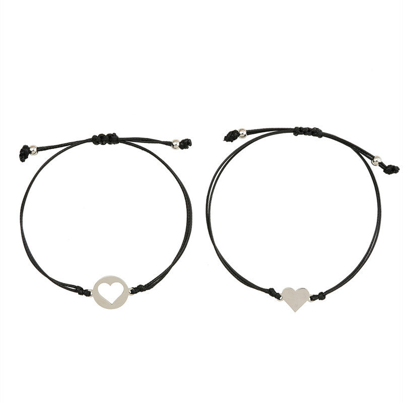 European And American Creative Stainless Steel Hollow Heart Shaped Wax Wire Braided Card Bracelet 1622439565265