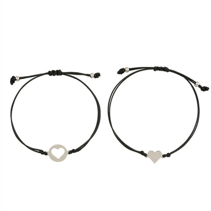 European And American Creative Stainless Steel Hollow Heart Shaped Wax Wire Braided Card Bracelet 1622439565265