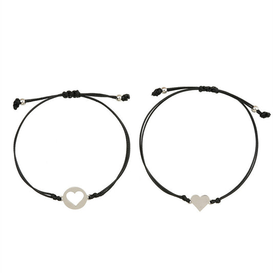 European And American Creative Stainless Steel Hollow Heart Shaped Wax Wire Braided Card Bracelet 1622439565265