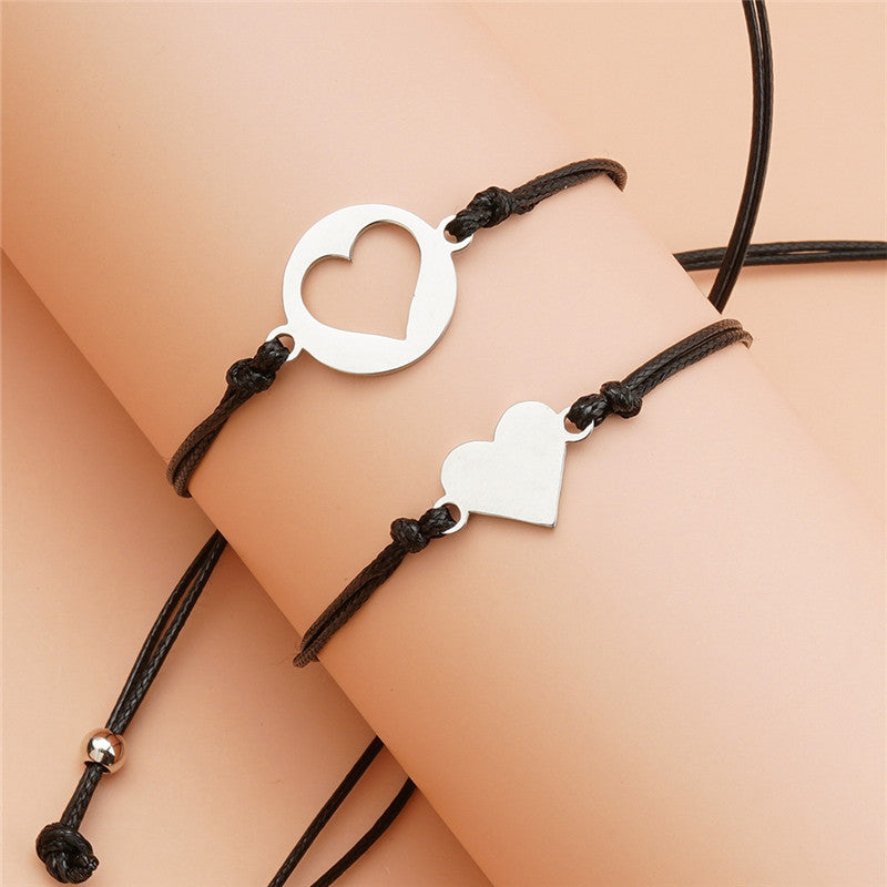 European And American Creative Stainless Steel Hollow Heart Shaped Wax Wire Braided Card Bracelet 1622439565266