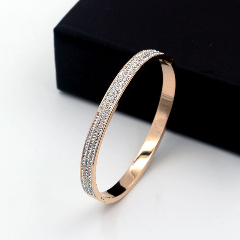 Half Circle Three Rows Full Diamond Rose Gold Concealed Buckle Bracelet Titanium Steel Rose Gold Bracelet Women 1622445058315