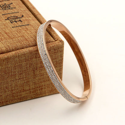 Half Circle Three Rows Full Diamond Rose Gold Concealed Buckle Bracelet Titanium Steel Rose Gold Bracelet Women 1622445058317