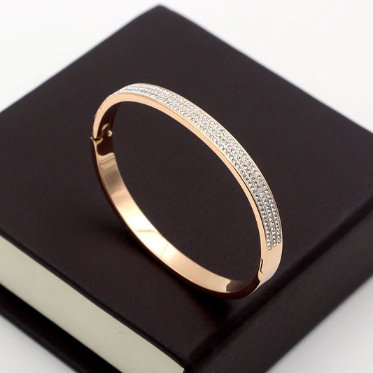 Half Circle Three Rows Full Diamond Rose Gold Concealed Buckle Bracelet Titanium Steel Rose Gold Bracelet Women 1622445058320
