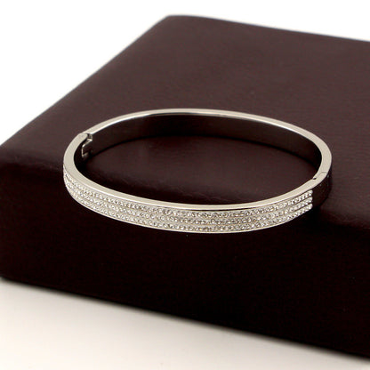 Half Circle Three Rows Full Diamond Rose Gold Concealed Buckle Bracelet Titanium Steel Rose Gold Bracelet Women 1622445058326