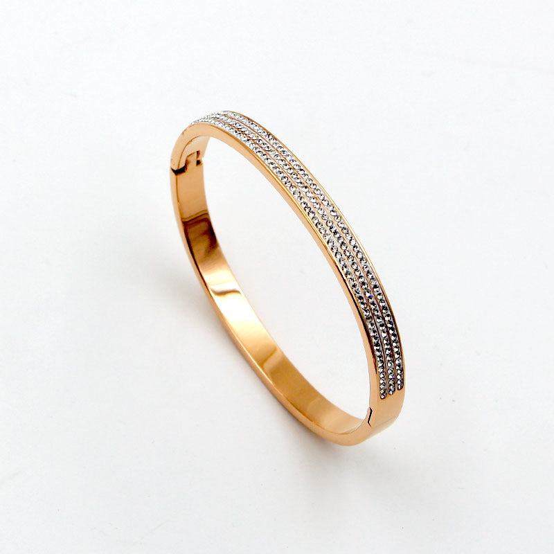 Half Circle Three Rows Full Diamond Rose Gold Concealed Buckle Bracelet Titanium Steel Rose Gold Bracelet Women 1622445058330