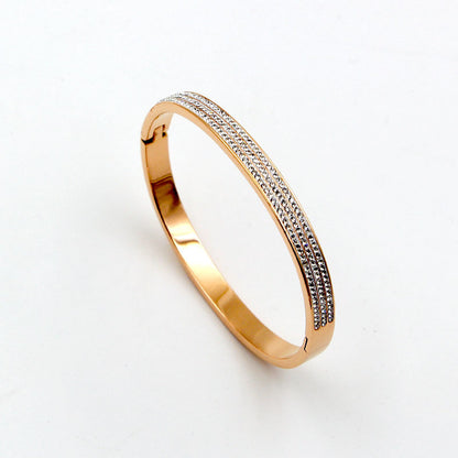 Half Circle Three Rows Full Diamond Rose Gold Concealed Buckle Bracelet Titanium Steel Rose Gold Bracelet Women 1622445058330