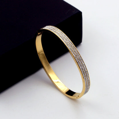 Half Circle Three Rows Full Diamond Rose Gold Concealed Buckle Bracelet Titanium Steel Rose Gold Bracelet Women 1622445058332
