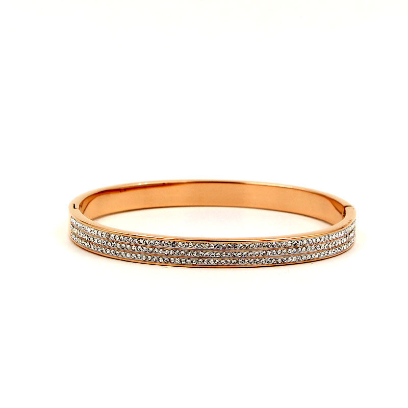 Half Circle Three Rows Full Diamond Rose Gold Concealed Buckle Bracelet Titanium Steel Rose Gold Bracelet Women 1622445058618