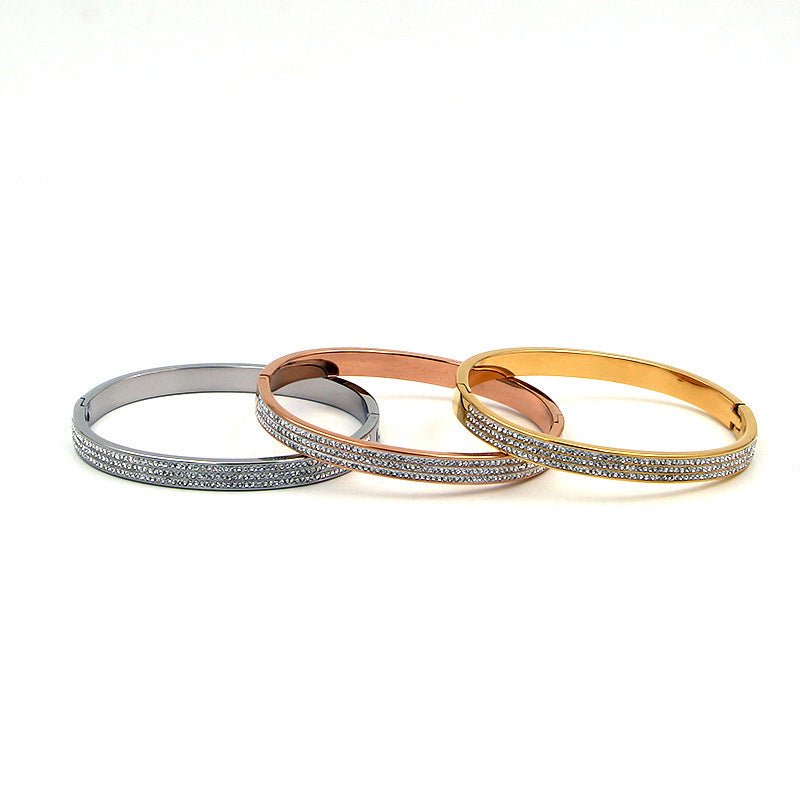Half Circle Three Rows Full Diamond Rose Gold Concealed Buckle Bracelet Titanium Steel Rose Gold Bracelet Women 1622445058623