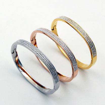 Half Circle Three Rows Full Diamond Rose Gold Concealed Buckle Bracelet Titanium Steel Rose Gold Bracelet Women 1622445058633
