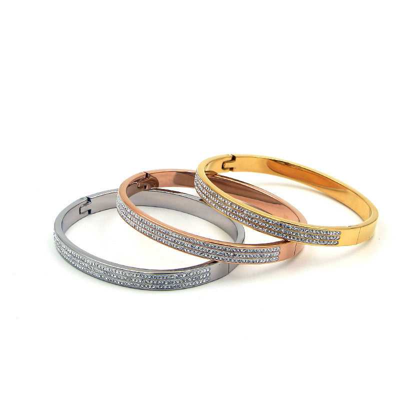 Half Circle Three Rows Full Diamond Rose Gold Concealed Buckle Bracelet Titanium Steel Rose Gold Bracelet Women 1622445058635