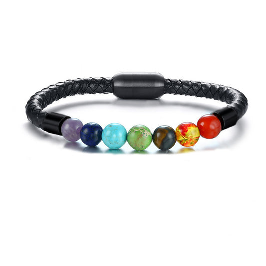 Classic High Quality Genuine Stainless Steel Leather Men's Bracelet, Natural Stone Hand-woven Bracelet 1622525505134