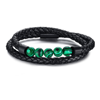 Classic High Quality Genuine Stainless Steel Leather Men's Bracelet, Natural Stone Hand-woven Bracelet 1622525505135