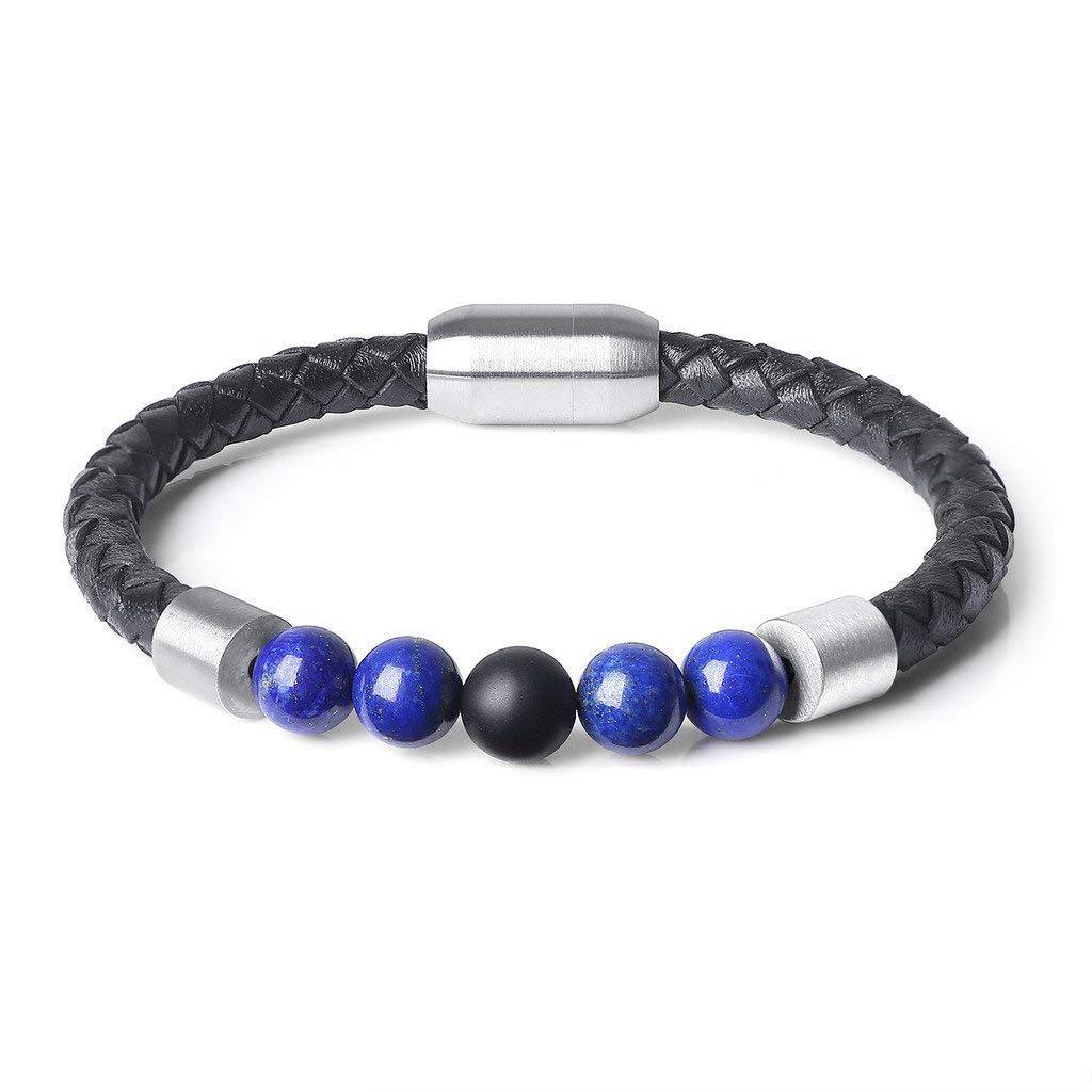 Classic High Quality Genuine Stainless Steel Leather Men's Bracelet, Natural Stone Hand-woven Bracelet 1622525505137