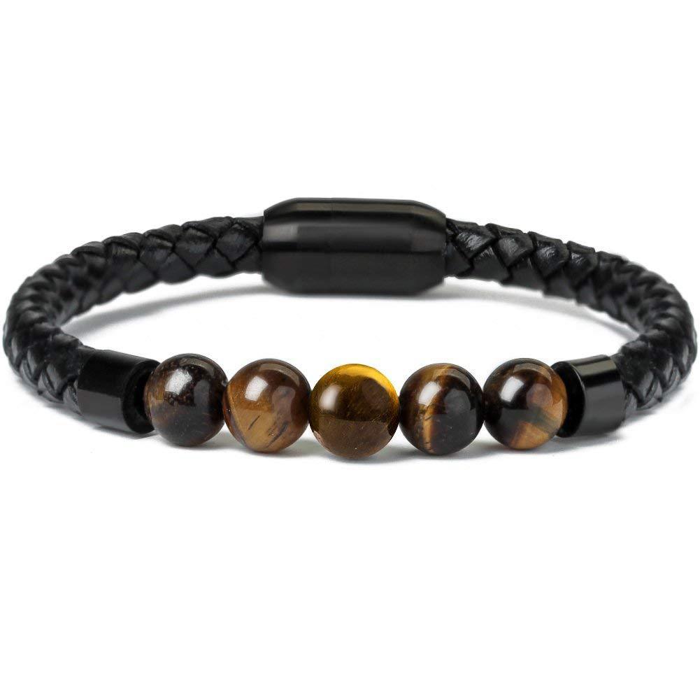 Classic High Quality Genuine Stainless Steel Leather Men's Bracelet, Natural Stone Hand-woven Bracelet 1622525505139