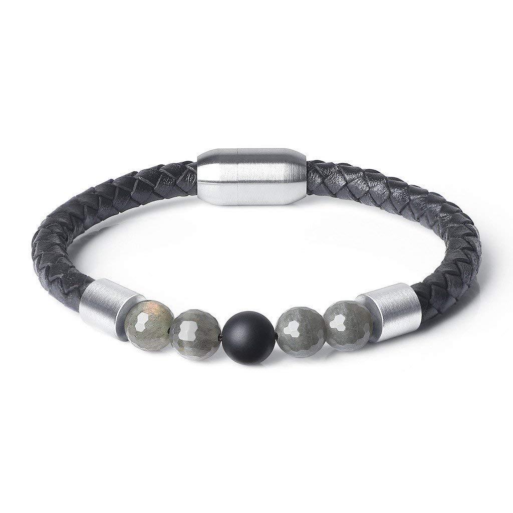 Classic High Quality Genuine Stainless Steel Leather Men's Bracelet, Natural Stone Hand-woven Bracelet 1622525505143