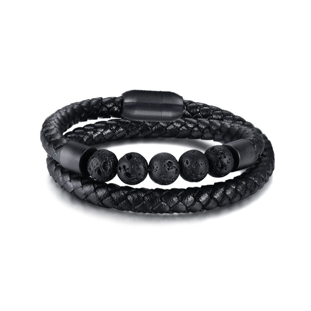 Classic High Quality Genuine Stainless Steel Leather Men's Bracelet, Natural Stone Hand-woven Bracelet 1622525505159