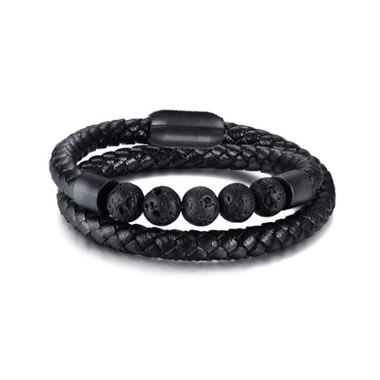 Classic High Quality Genuine Stainless Steel Leather Men's Bracelet, Natural Stone Hand-woven Bracelet 1622525505159