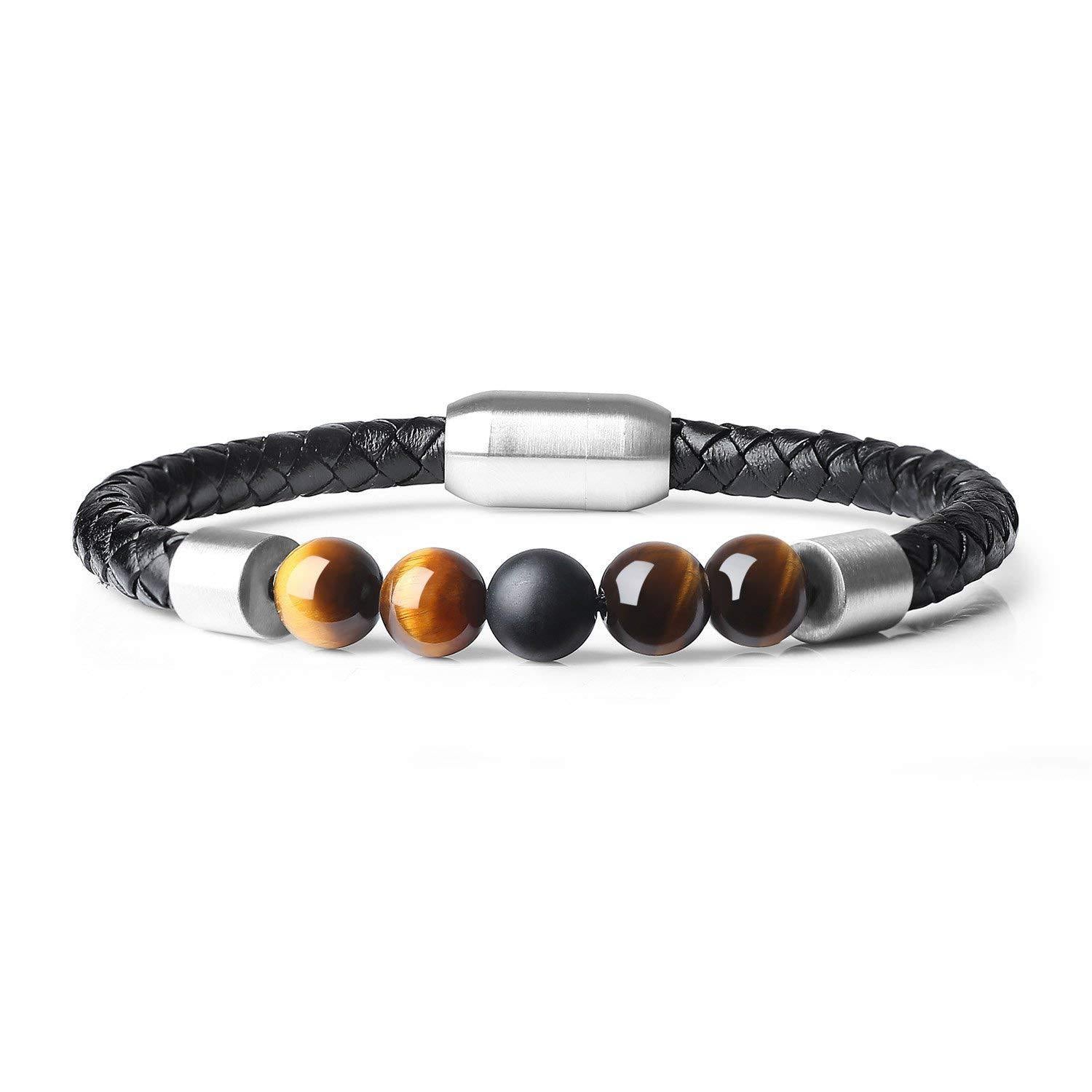 Classic High Quality Genuine Stainless Steel Leather Men's Bracelet, Natural Stone Hand-woven Bracelet 1622525505432