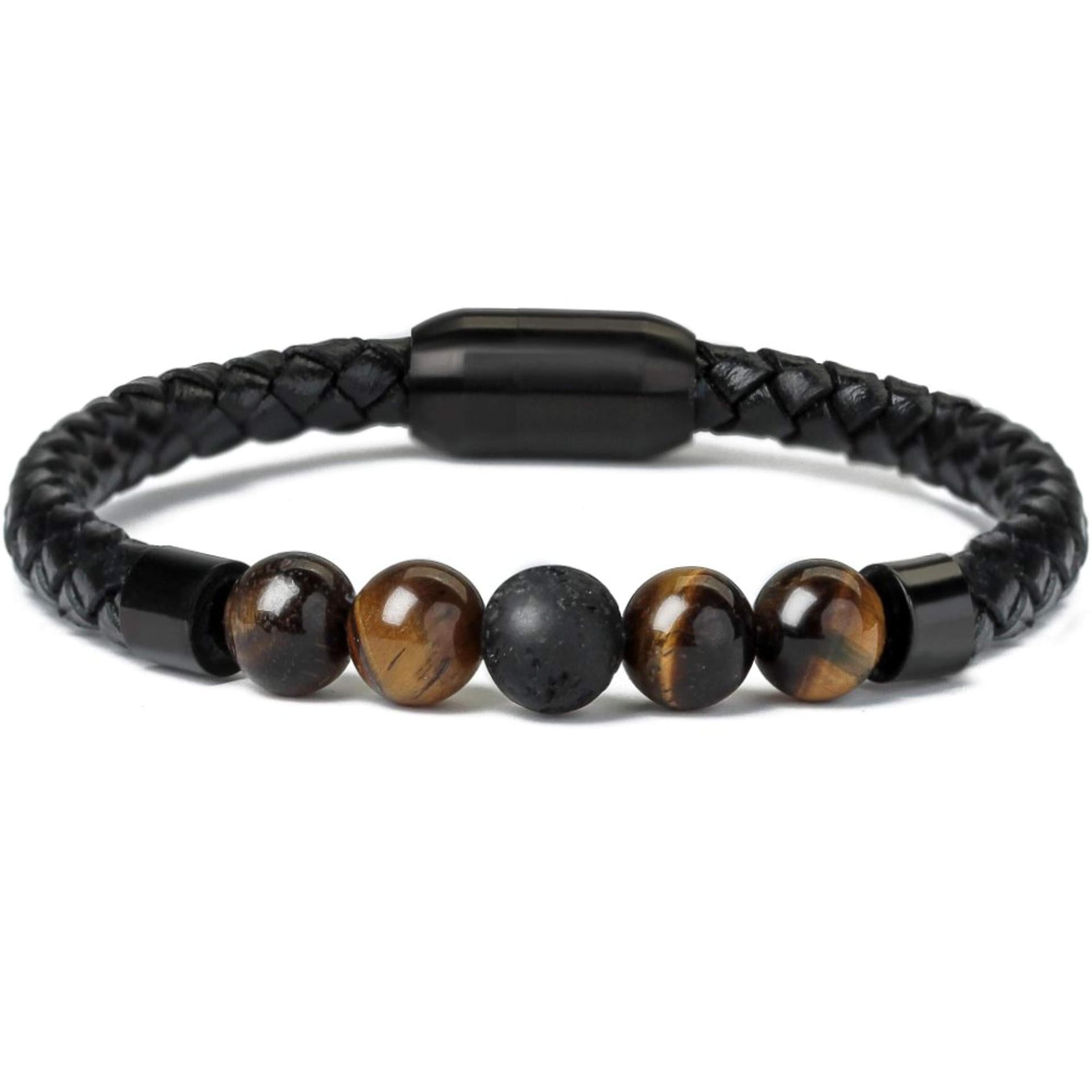 Classic High Quality Genuine Stainless Steel Leather Men's Bracelet, Natural Stone Hand-woven Bracelet 1622525505436