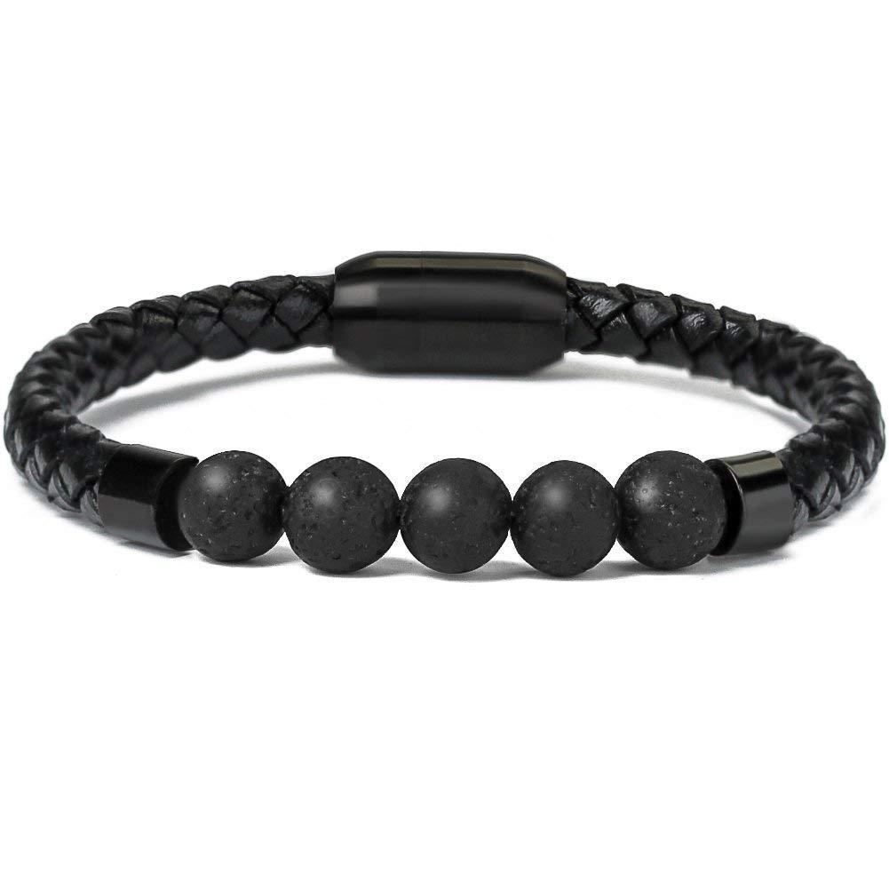 Classic High Quality Genuine Stainless Steel Leather Men's Bracelet, Natural Stone Hand-woven Bracelet 1622525505463