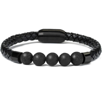 Classic High Quality Genuine Stainless Steel Leather Men's Bracelet, Natural Stone Hand-woven Bracelet 1622525505463