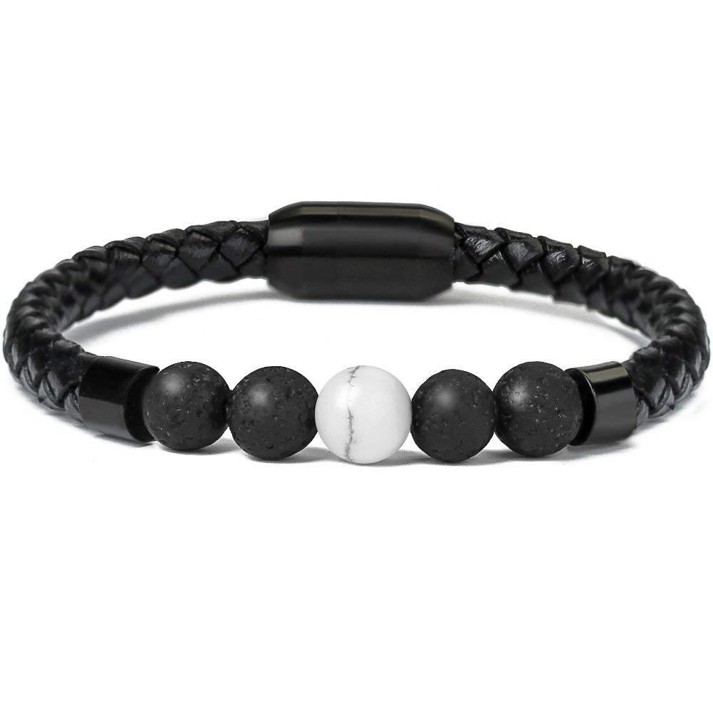 Classic High Quality Genuine Stainless Steel Leather Men's Bracelet, Natural Stone Hand-woven Bracelet 1622525505476